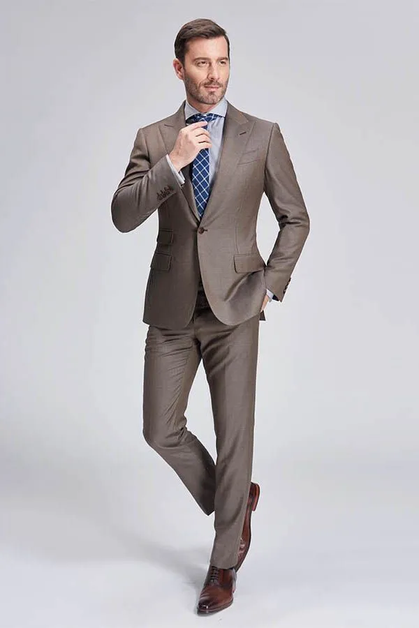 Top Coffee Mens Suits for Business Peak Lapel One Button Mens Suits