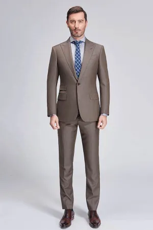 Top Coffee Mens Suits for Business Peak Lapel One Button Mens Suits