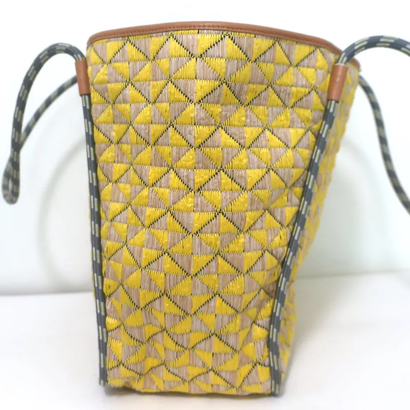 Tory Burch Mosaic Straw Tote Yellow/Beige Extra Large Shoulder Bag