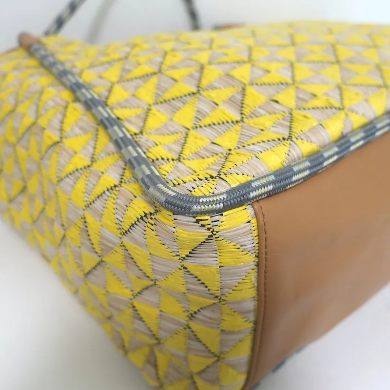 Tory Burch Mosaic Straw Tote Yellow/Beige Extra Large Shoulder Bag