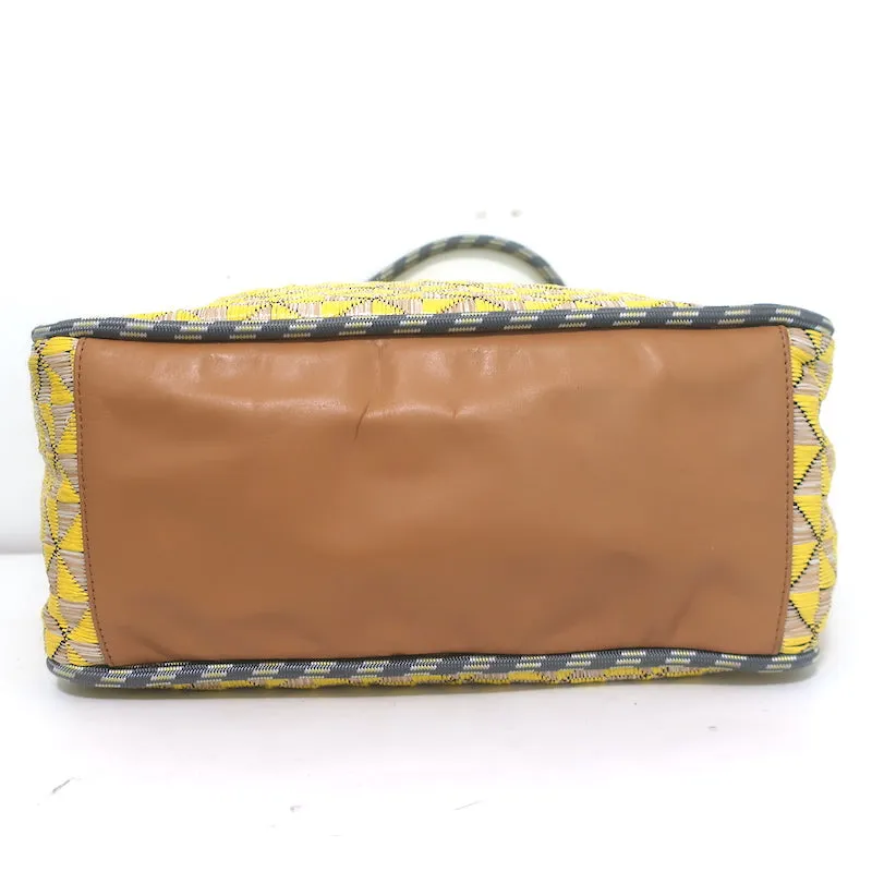 Tory Burch Mosaic Straw Tote Yellow/Beige Extra Large Shoulder Bag
