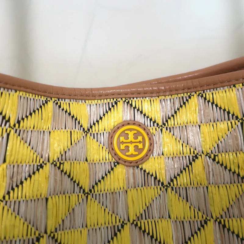Tory Burch Mosaic Straw Tote Yellow/Beige Extra Large Shoulder Bag