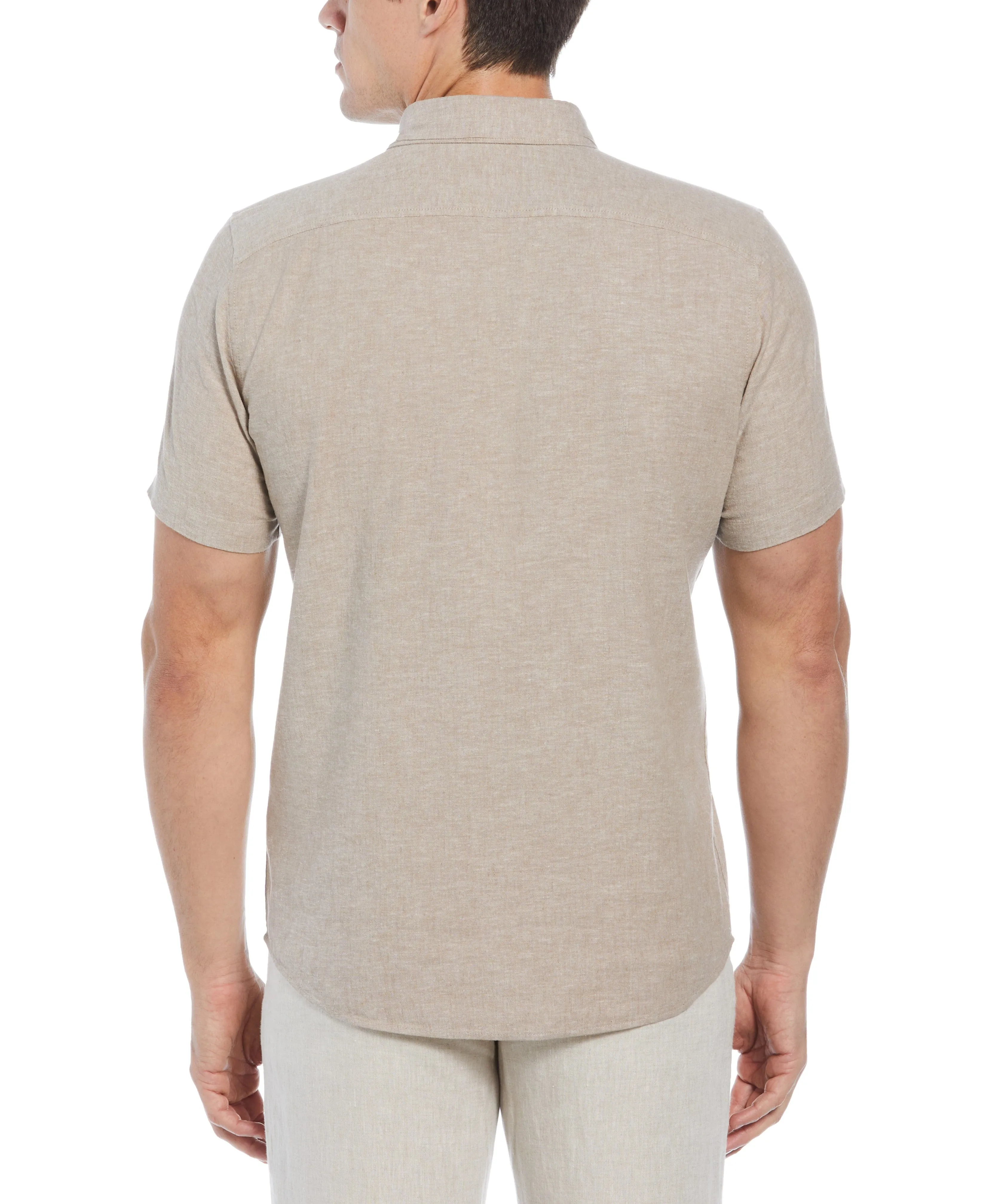 Untucked Slim Fit Linen Blend Heather Shirt - Beige