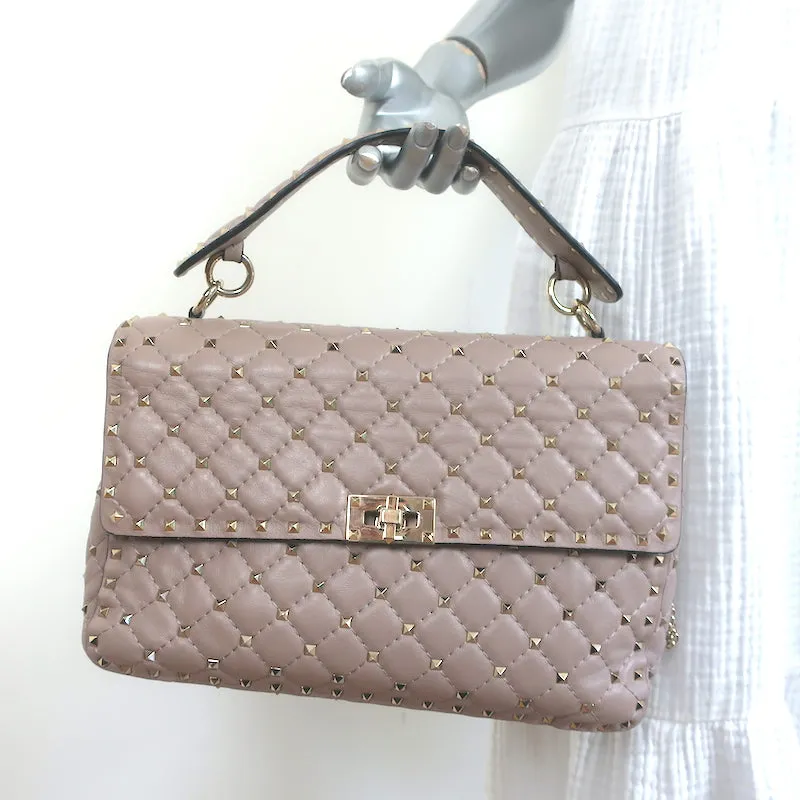 Valentino Large Rockstud Spike Chain Strap Bag Poudre Leather