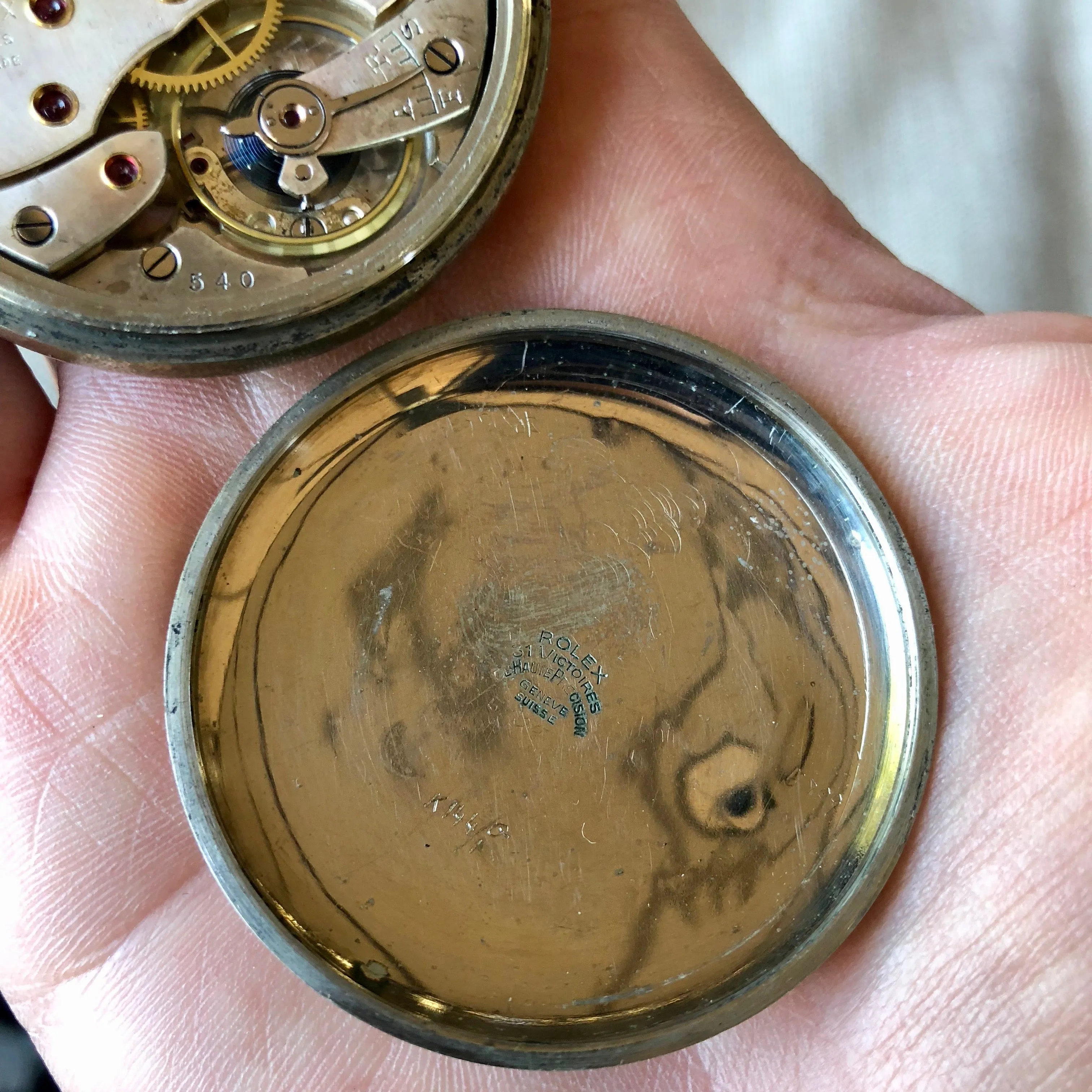 Vintage Rolex WWII Military Black Enamel Radium 15 Jewels 20 Size Chrome Pocket Watch