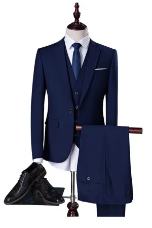 Well-cut Navy Blue Men Suits Business Slim Fit Tuxedo with 4 Pieces