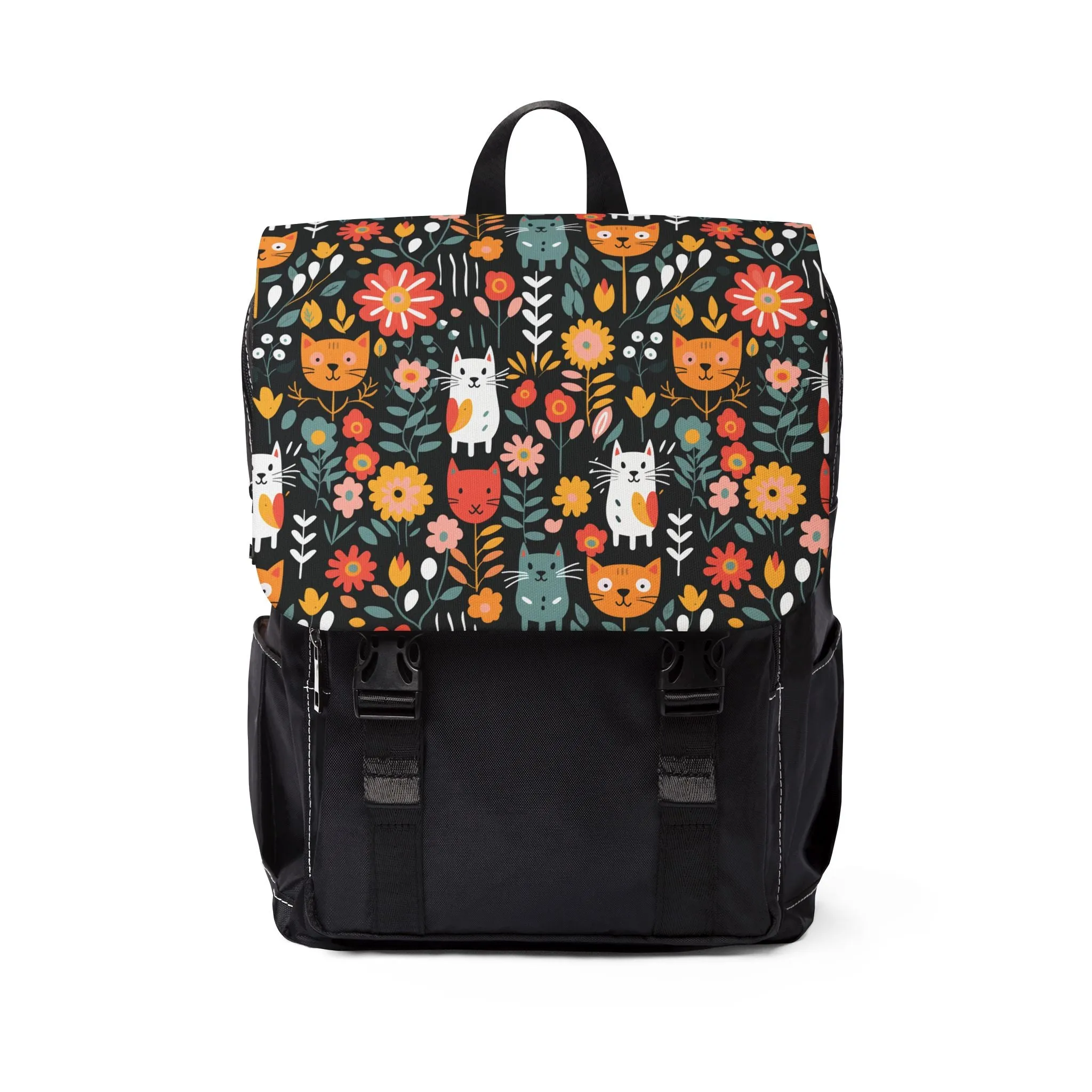 Whimsical Feline Garden Unisex Casual Shoulder Backpack