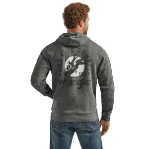 Wrangler Men's Charcoal Full Zip Hoodie with Bull Rider "Long Live Cowboys" Graphics