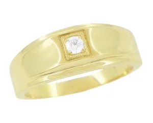 Yellow Gold Men's 1950's Retro Moderne Diamond Ring - Natural or Lab Created Diamond