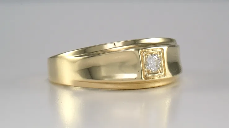 Yellow Gold Men's 1950's Retro Moderne Diamond Ring - Natural or Lab Created Diamond